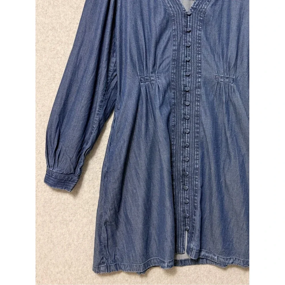 Madewell Denim Button Front Mini Dress NWT Size 2  Long Sleeve Pleated